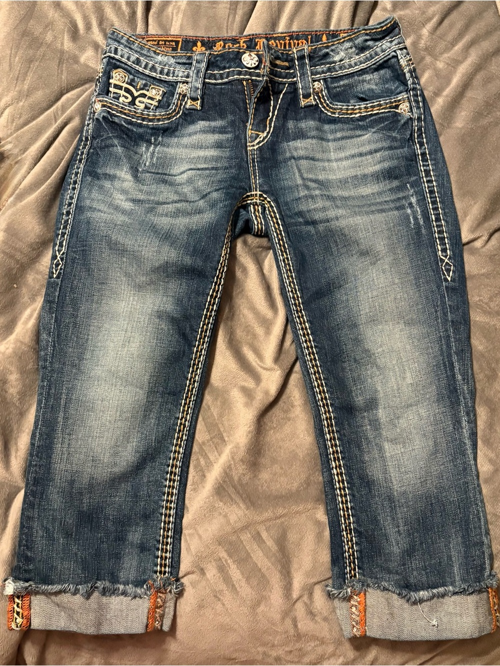 Miss Me Dark Blue Denim Jeans with Orange Stitching